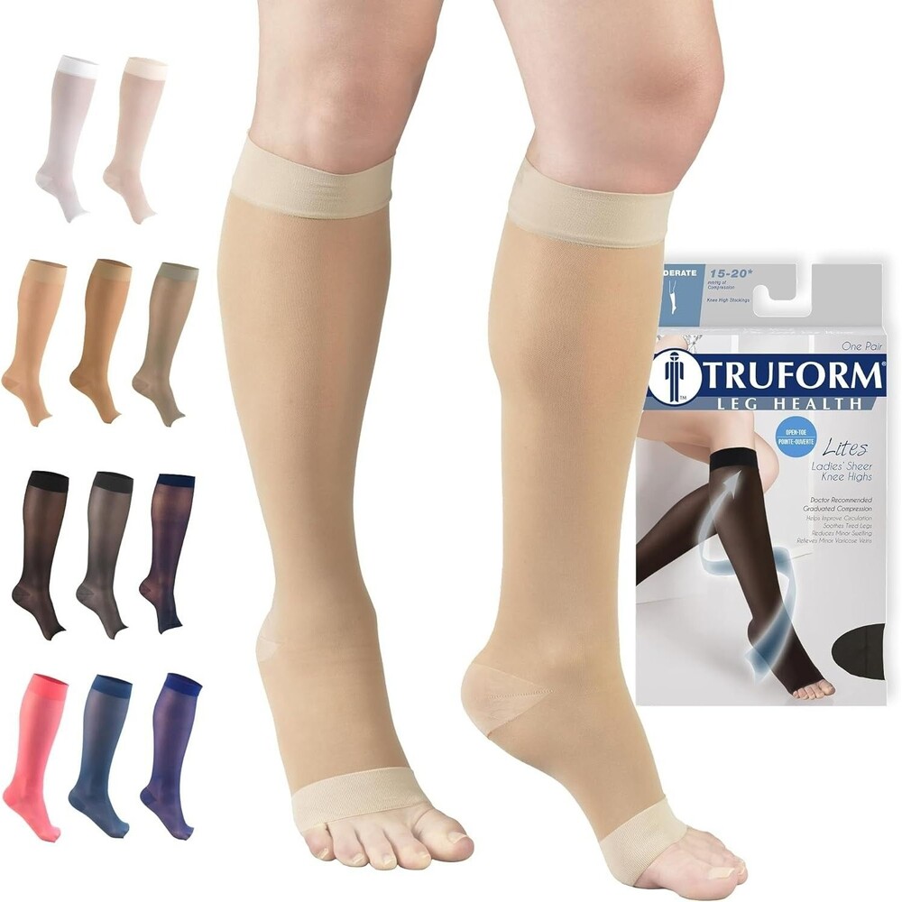 Truform Women's Sheer Compression Stockings MEDIUM 15-20 mmHg Knee High Nude